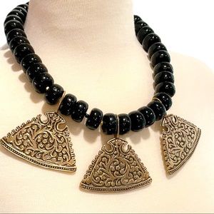 Chico’s Chicos chunky black beaded tribal necklace